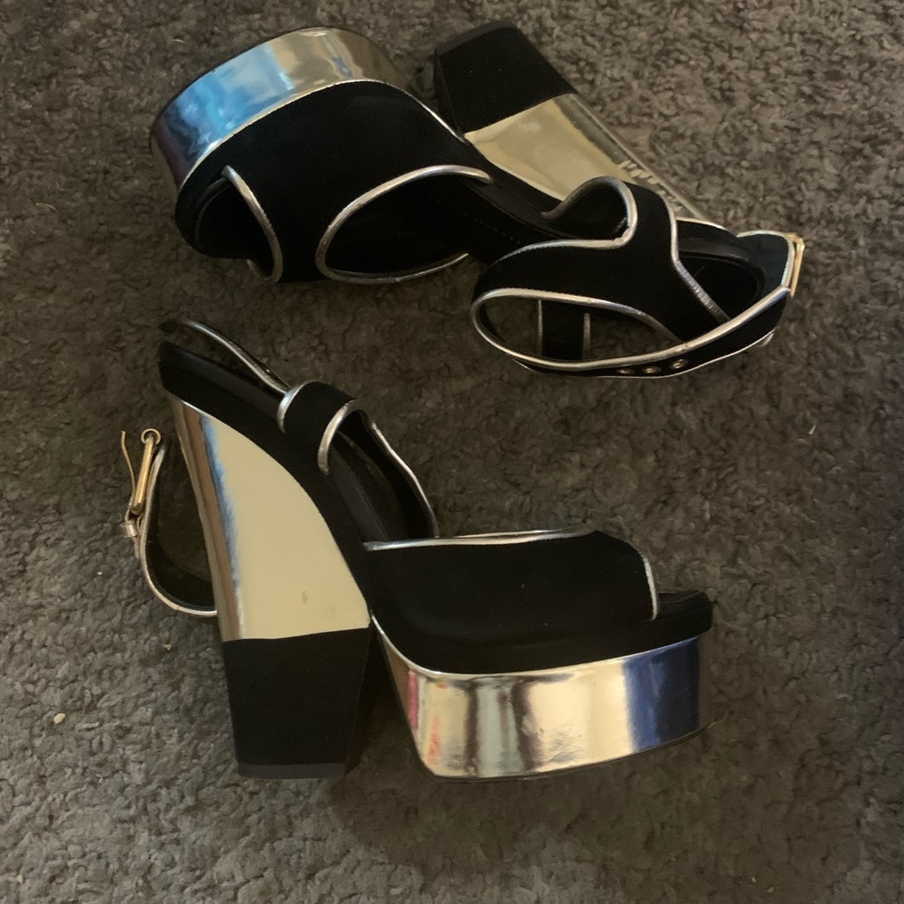 Giuseppe Zanotti Black/gold/suede leather trim platform wedge 37 - Picture 5 of 10